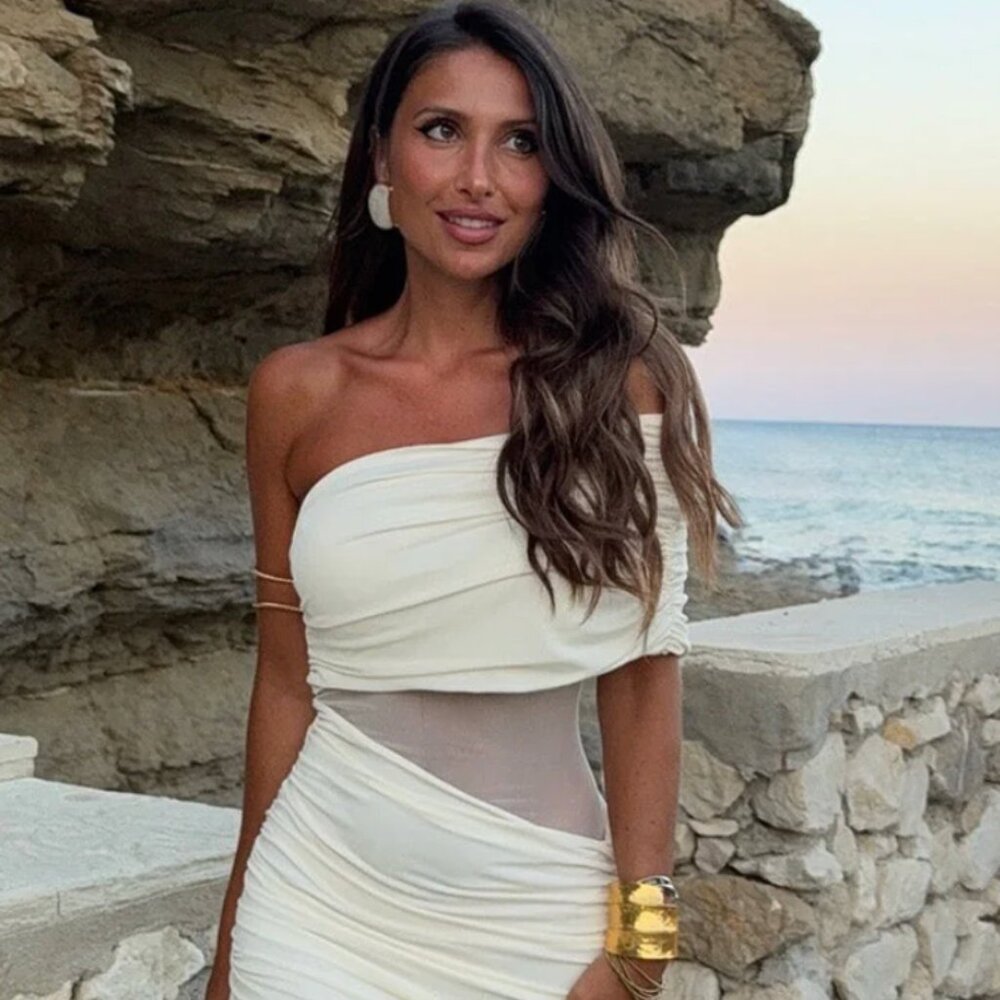 New Meshki - One Shoulder Ivory Dallas Mesh Dress